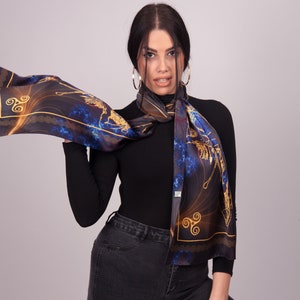 Black and blue silk scarf, pure silk scarf, unisex gift, unisex scarf, gift for her, silk scarf men, made in Greece by Kalfas zdjęcie 3