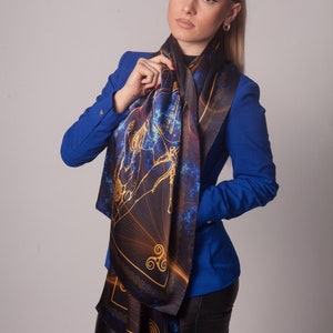 Black and blue silk scarf, pure silk scarf, unisex gift, unisex scarf, gift for her, silk scarf men, made in Greece by Kalfas zdjęcie 7