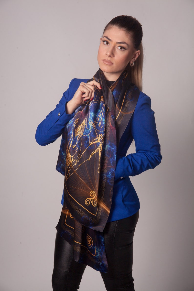 Black and blue silk scarf, pure silk scarf, unisex gift, unisex scarf, gift for her, silk scarf men, made in Greece by Kalfas zdjęcie 7