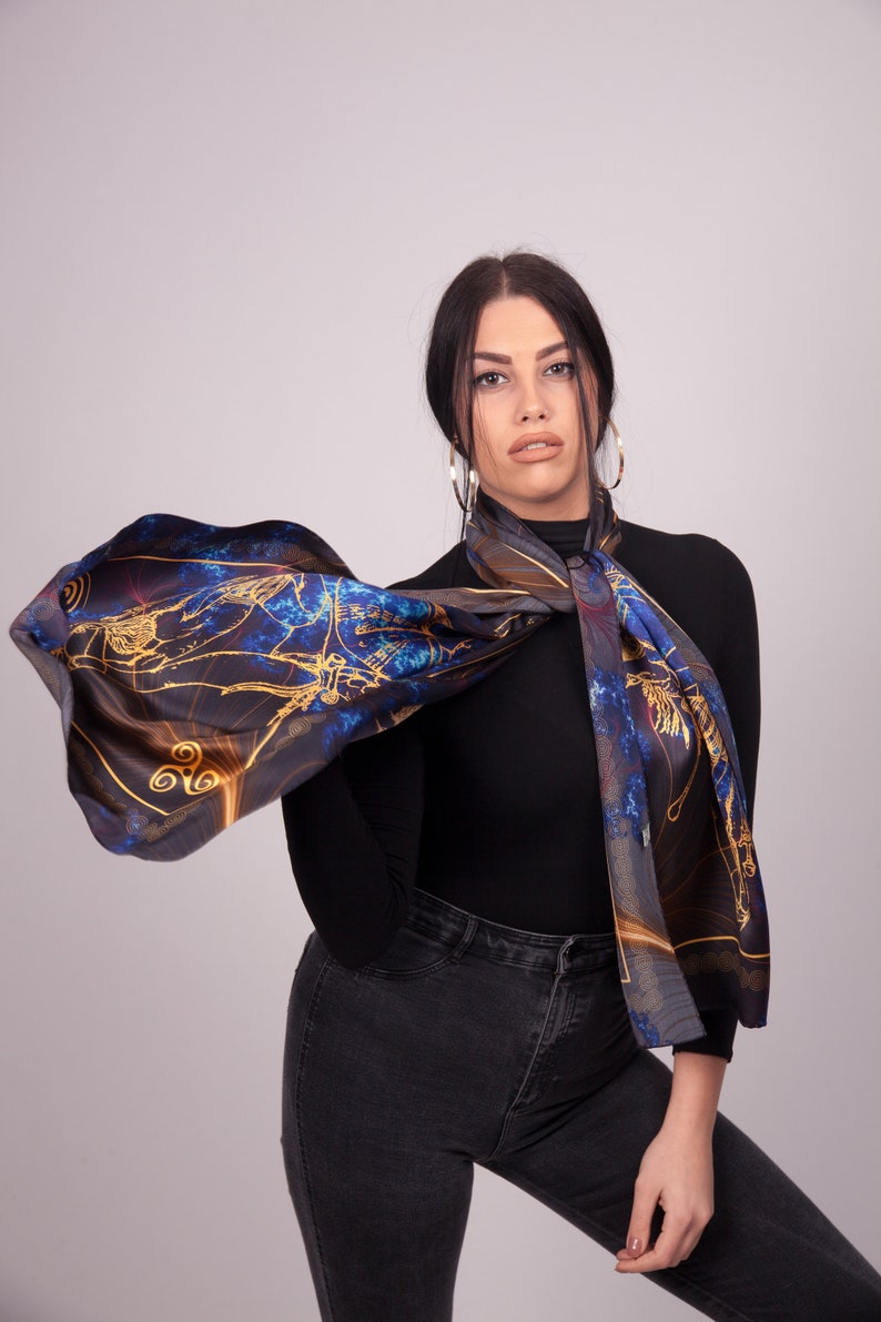 Black and blue silk scarf, pure silk scarf, unisex gift, unisex scarf, gift for her, silk scarf men, made in Greece by Kalfas zdjęcie 2