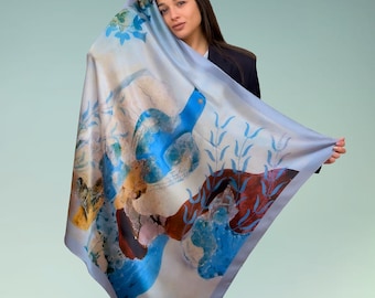 Ancient Greek Scarf, Silk Scarf, Square Scarf, Greek Mythology, Gift for Her, Made from 100% Pure SIlk In Greece.