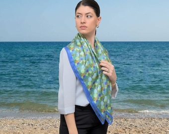 Grande écharpe en soie, écharpe en satin, écharpe en pure soie, cadeau pour elle, cadeau de vacances, cadeau de Noël, grande écharpe, fabriquée en Grèce par Kalfas