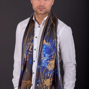 Black and blue silk scarf, pure silk scarf, unisex gift, unisex scarf, gift for her, silk scarf men, made in Greece by Kalfas zdjęcie 1