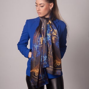 Black and blue silk scarf, pure silk scarf, unisex gift, unisex scarf, gift for her, silk scarf men, made in Greece by Kalfas zdjęcie 9