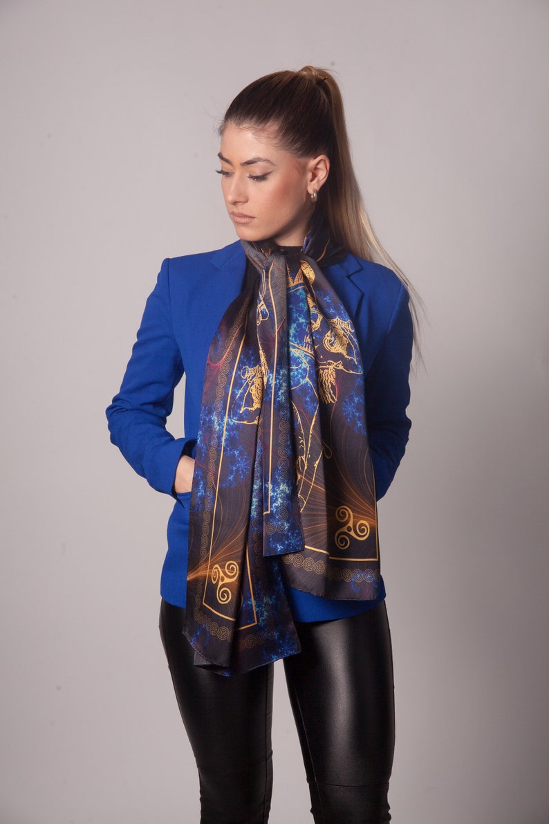 Black and blue silk scarf, pure silk scarf, unisex gift, unisex scarf, gift for her, silk scarf men, made in Greece by Kalfas zdjęcie 9