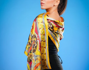 Yellow Silk Scarf, Scarf Women, Handpainted Scarf, Gift for her, Made in Greece,