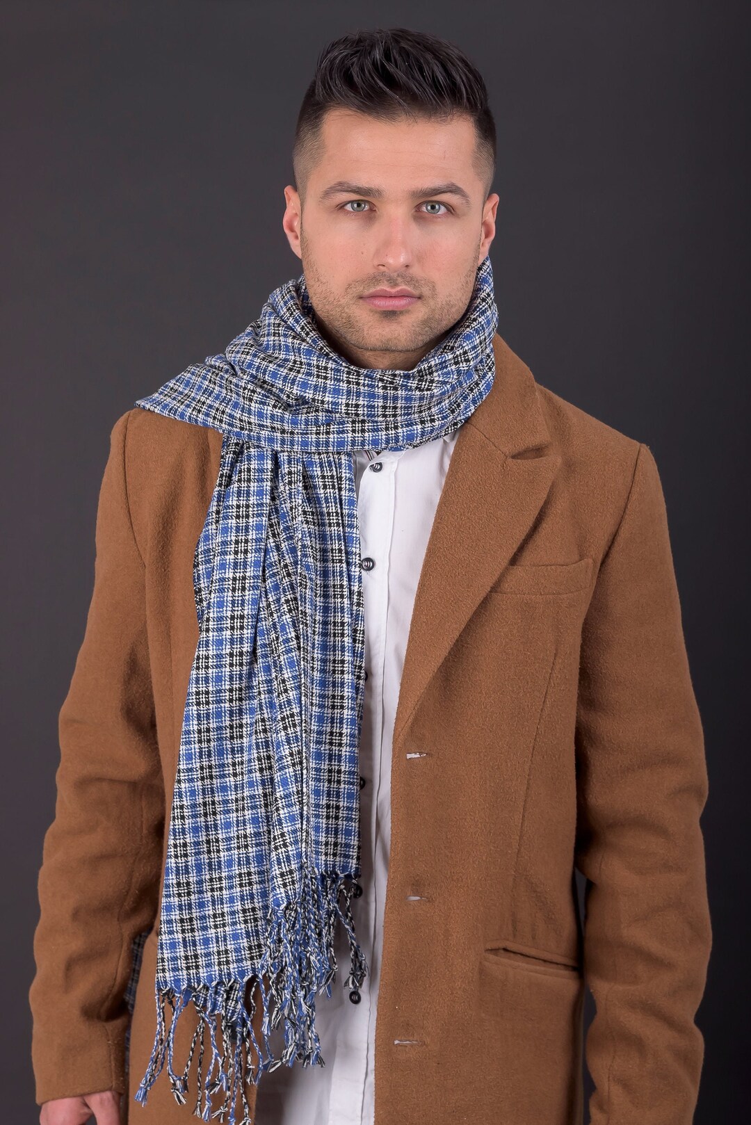 Blue Silk Scarf Men, Mens Scarf, Long Scarf, Handpainted Scarf, Gift