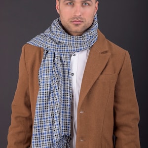 Blue Silk Scarf Men, Mens Scarf, Long Scarf, Handpainted Scarf, Gift for Him, Made in Soufli by Kalfas.