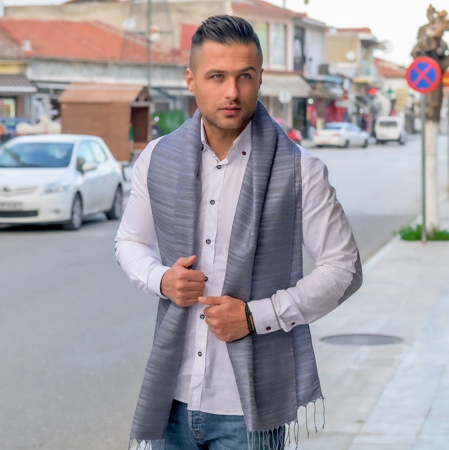 Men's Scarf Dark Blue Silk Scarf Winter Scarf Scarf Etsy