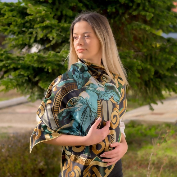 Handmade silk scarf, pure silk scarf, square scarf, gift for her, silk  square scarf, made in Greece by Kalfas