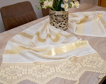 Gold silk runner, pure silk runner, home decor gift, housewarming gift, home decor, house decor, made in Greece by Kalfas