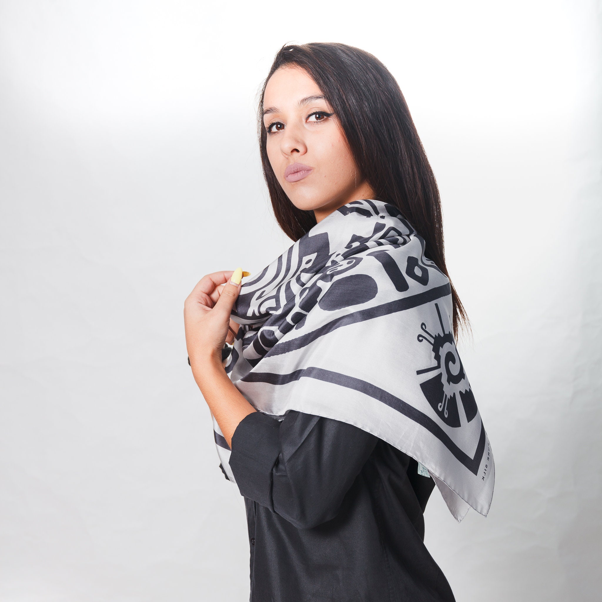 Black and Grey Scarf Large Square Scarf Pure Silk Scarf -  Canada