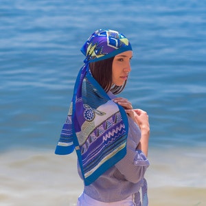 Women Silk Scarf, Handpainted Scarf, Blue Silk Scarf, Wrap Scarf, Blue Scarf, Summer Scarf, Made in Greece, Kalfas.
