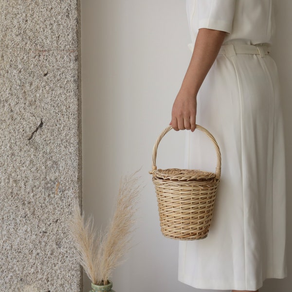 Panier Jane Birkin - petit, panier avec couvercle, panier rond en osier, panier rond en saule, papel de mimbre, panier en osier, Weidenkorb.