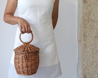 Wicker bag, Jane Birkin basket, straw bag, Bolso de mimbre, panier en osier, panier rond, sac osier, round basket, Wickeltasche, summer bag.