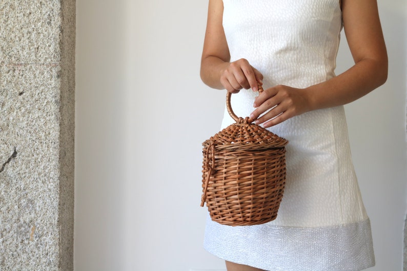 Wicker bag, Jane Birkin basket, straw bag, Bolso de mimbre, panier en osier, panier rond, sac osier, round basket, Wickeltasche, summer bag. image 3