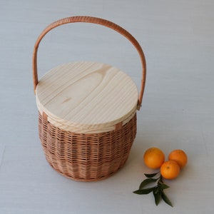 Round picnic basket, wicker picnic basket, lunch basket, lunch box, basket with handle, gift for her , Picknickkorb, picnic panier image 8