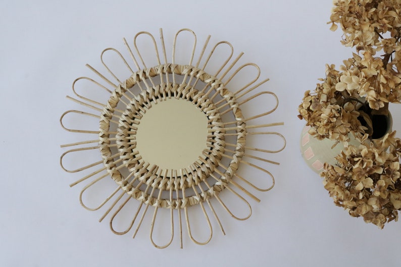 Round Wicker Mirror Sunburst Wall Mirror Natural Home Etsy