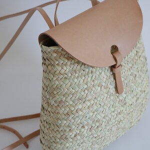 Straw backpack straw bag, beach bag, summer backpack, french style, basket bag, sac à dos paille, backpack de paja, Strohrucksack. image 5