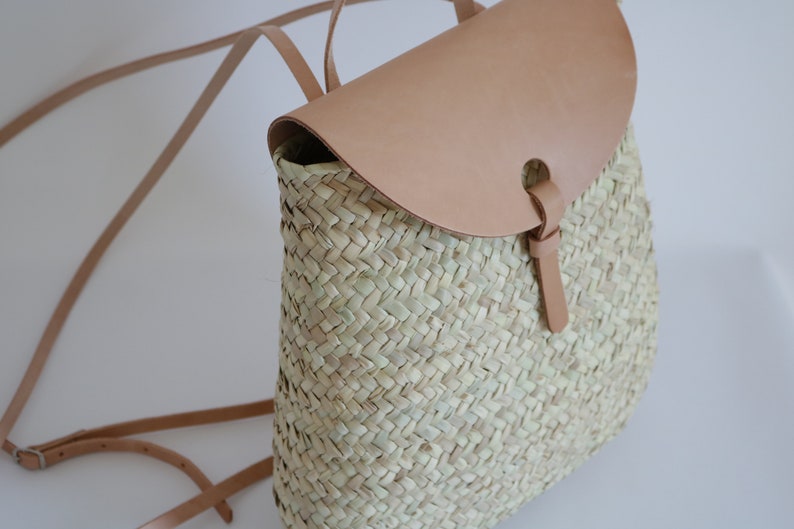 Straw backpack straw bag, beach bag, summer backpack, french style, basket bag, sac à dos paille, backpack de paja, Strohrucksack. image 5