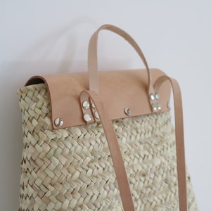 Straw backpack straw bag, beach bag, summer backpack, french style, basket bag, sac à dos paille, backpack de paja, Strohrucksack. image 4