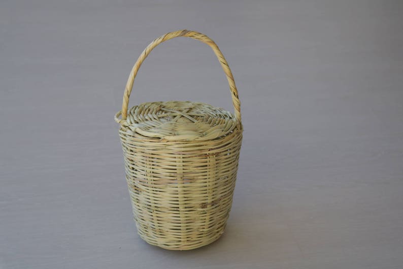 Jane Birkin Basket small, Handmade in Portugal, basket with lid, Handwoven Birkin Basket, cane basket, round basket bag, vegan bag 画像 3