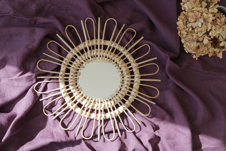 Round Wicker Mirror Sunburst Wall Mirror Natural Home Etsy