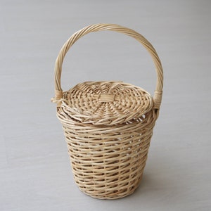 Jane Birkin Basket small, basket with a Lid, Round Wicker Basket, Round Willow Basket, papel de mimbre, panier en osier, Weidenkorb. image 5