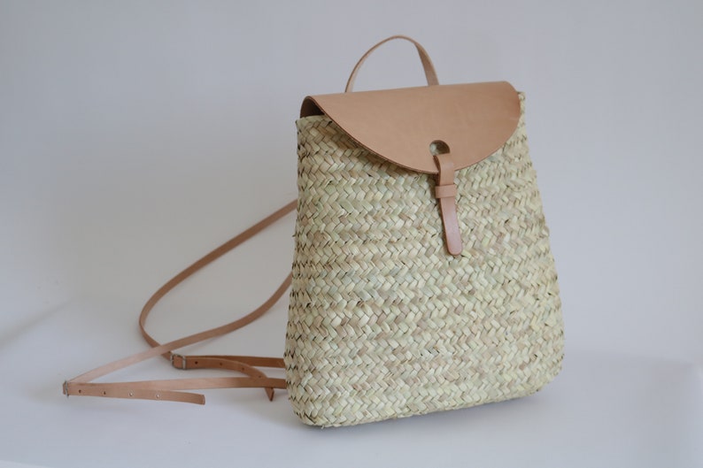 Straw backpack straw bag, beach bag, summer backpack, french style, basket bag, sac à dos paille, backpack de paja, Strohrucksack. image 6