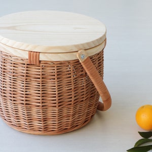 Okrągły kosz piknikowy, wiklinowy kosz piknikowy, kosz na lunch, pudełko na lunch, kosz z uchwytem, prezent dla niej, Picknickkorb, panier piknikowy