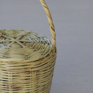 Jane Birkin Basket small, Handmade in Portugal, basket with lid, Handwoven Birkin Basket, cane basket, round basket bag, vegan bag 画像 7
