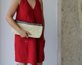 Straw clutch, straw handbag, small bag, straw bag, summer bag, pochette en palme, Stroh Handtasche, bolso de paja, bolso de mano.