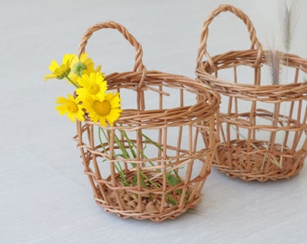 Set of 2 mini hanging baskets, garlic basket, wicker basket, kitchen basket storage, Wall Hanging basket, Baby Toy Storage, kids decor.