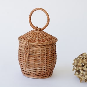 Wicker bag, Jane Birkin basket, straw bag, Bolso de mimbre, panier en osier, panier rond, sac osier, round basket, Wickeltasche, summer bag. image 4