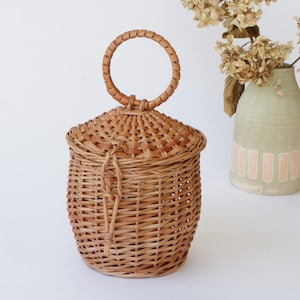 Wicker bag, Jane Birkin basket, straw bag, Bolso de mimbre, panier en osier, panier rond, sac osier, round basket, Wickeltasche, summer bag. image 2