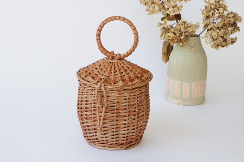 Wicker bag, Jane Birkin basket, straw bag, Bolso de mimbre, panier en osier, panier rond, sac osier, round basket, Wickeltasche, summer bag. image 2