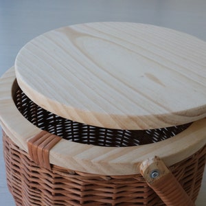 Round picnic basket, wicker picnic basket, lunch basket, lunch box, basket with handle, gift for her , Picknickkorb, picnic panier image 6