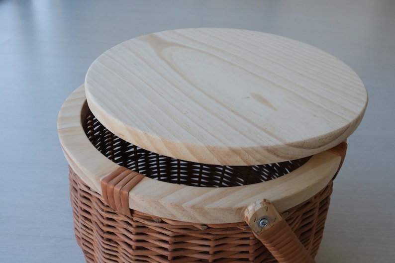 Round picnic basket, wicker picnic basket, lunch basket, lunch box, basket with handle, gift for her , Picknickkorb, picnic panier image 6