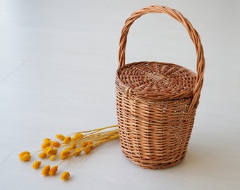 Jane Birkin Basket pequeña, cesta con tapa, cesta de mimbre redonda, bolsillo para bebé, panier en mimbre, weidenkorb, panier jane birkin