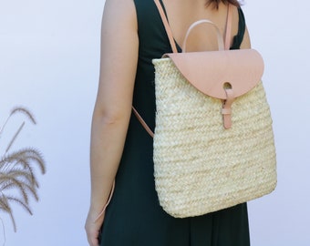 Straw backpack straw bag, beach bag, summer backpack, french style, basket bag, sac à dos paille, backpack de paja, Strohrucksack.