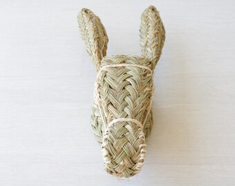 Stro dierenkop ezel, kinderkamer decor, boho decoratie, home decor, wand decor, tete d'animal en paille, Stroh Tierkopf