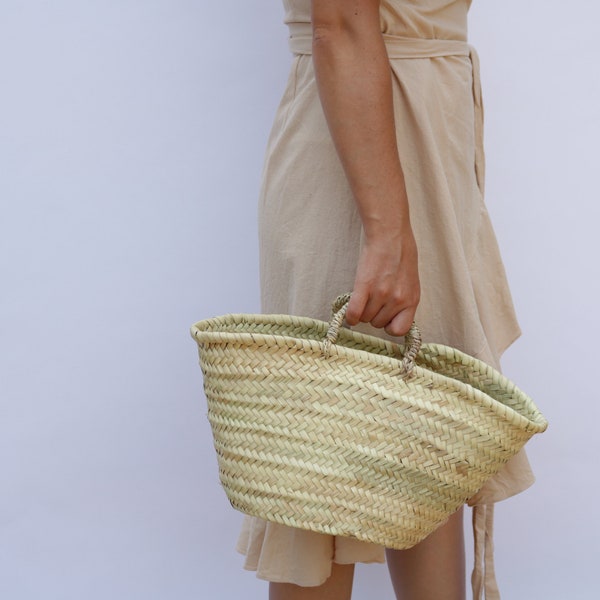 Straw bag, flowers bag, fruit basket, market bag, palm handwoven basket, small straw basket, beach basket bag.