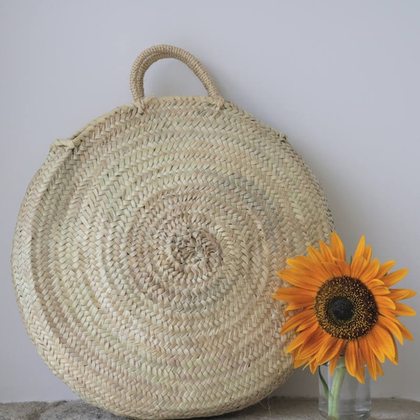 Large straw bag Round straw basket, panier de paille round, summer basket bag, tote bag, beach bag, beach basket.