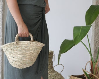 Natural straw bag, flowers basket, small straw bag, summer bag, storage basket, Strohkorb, paja pocket, paille panier.