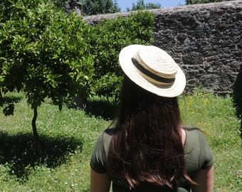 Straw hat, Straw Boater woman hat, sun hat summer hat, Wedding Hat, pinup hat, Sonnenhut, sombrero para el sol, chapeau de soleil.