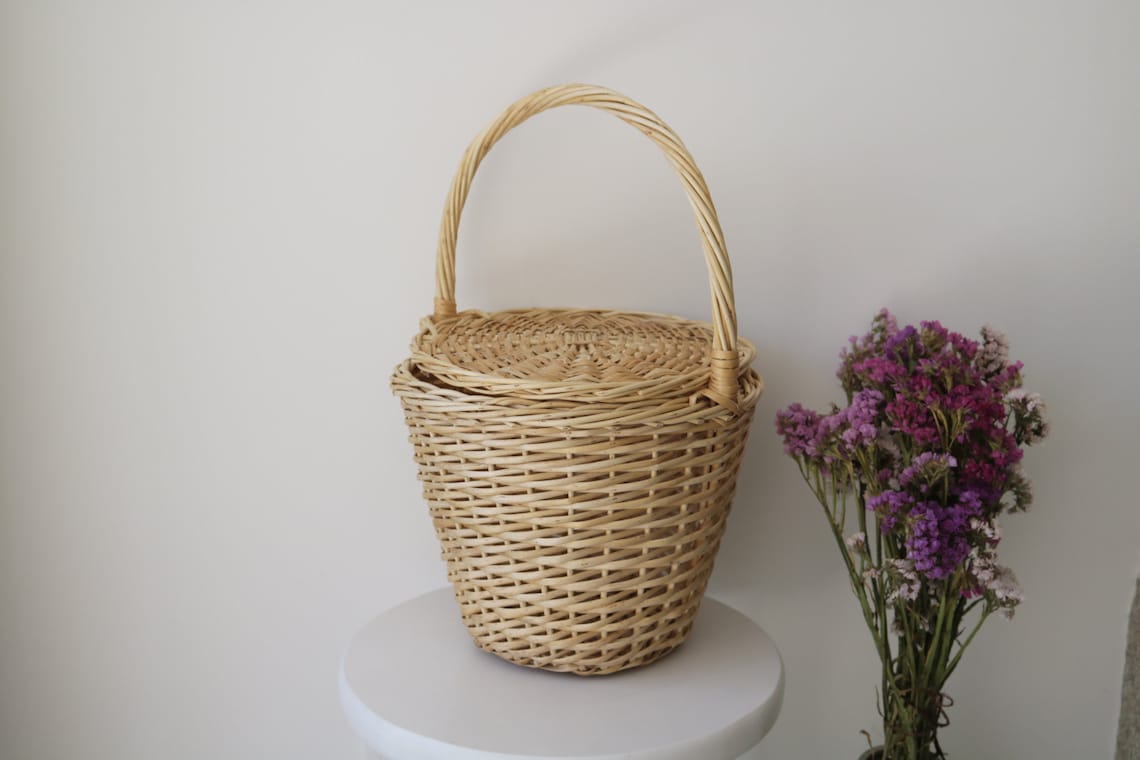 Jane Birkin Basket  medium basket with a Lid Round Wicker image 2