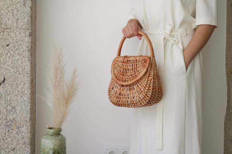 Wicker bag, Straw bag, Gondola basket bag, straw purse, market bag, sac de paille, Strohsack. image 3