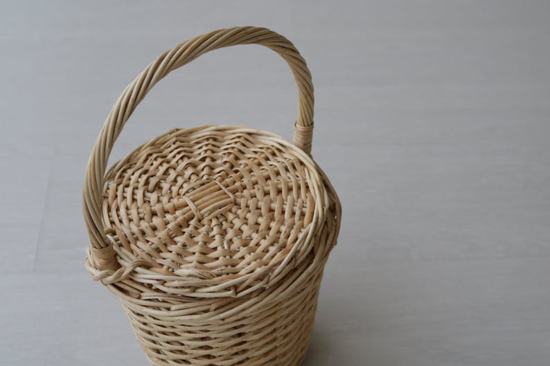 Jane Birkin Basket small, basket with a Lid, Round Wicker Basket, Round Willow Basket, papel de mimbre, panier en osier, Weidenkorb. image 6