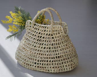 Straw bag, summer bag, beach bag, straw handwoven basket, gift for her, sac de paille, panier, basket of paglia, straw handbag.