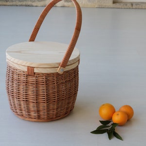 Round picnic basket, wicker picnic basket, lunch basket, lunch box, basket with handle, gift for her , Picknickkorb, picnic panier image 5